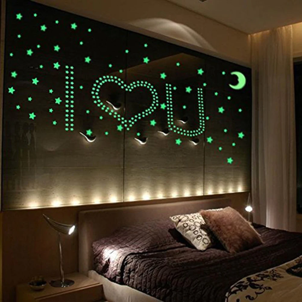 

1Set Glow Star Moon Sticker Cartoon Luminous Sticker 200 Stars 1 Moon White Night Wall Decal Bedroom