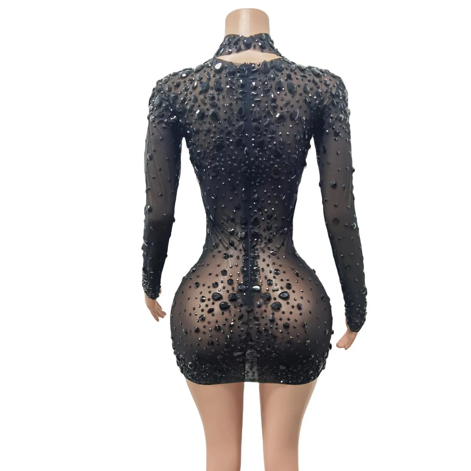 Frauen Sexy Schwarz Strass Mini Kleider Abend Geburtstag Party Feiern Abendkleid Kristalle Kurzes Kleid Sänger Kleid Cuixing