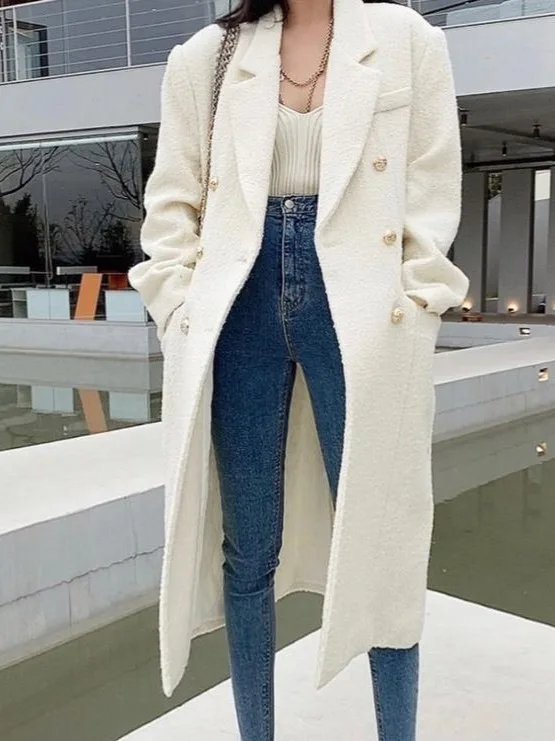 

Chic Cotton Woolen Coat Women's Winter Slim Fit Ele Small Fraance Sle Mid-Length Suit Jaet Chinese Brand