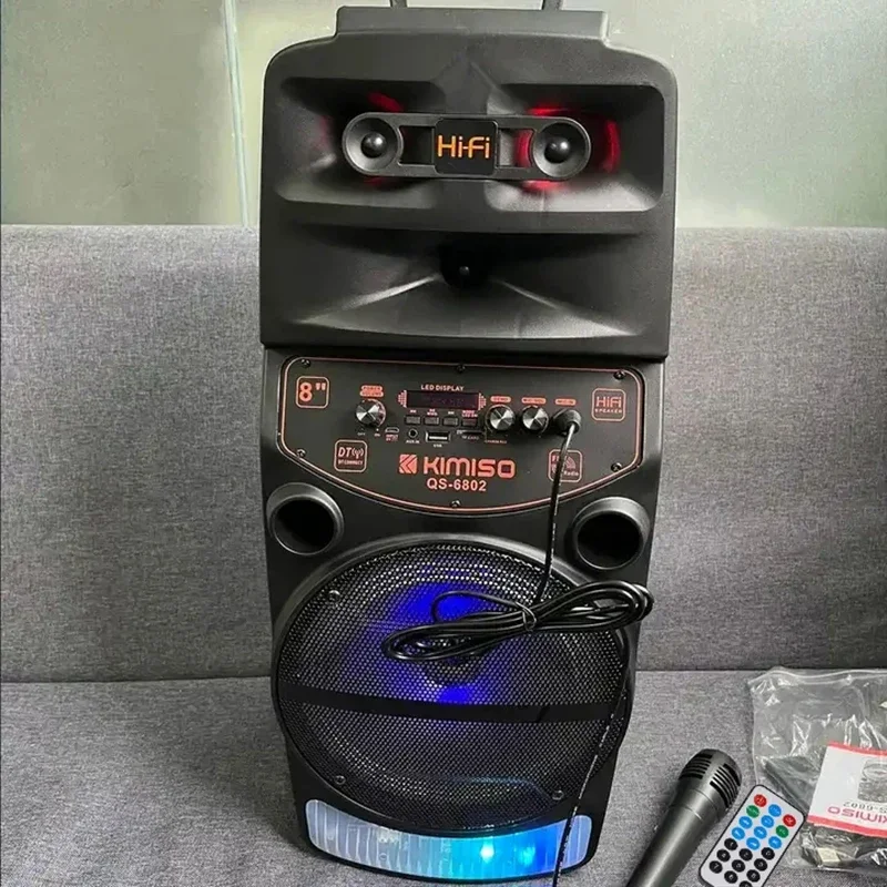 2000W Peak Power LED Trolley Box Party Active Bluetooth Speakers 8 Inch Outdoor Column Portable Radio Caixa De Som With Mic FM