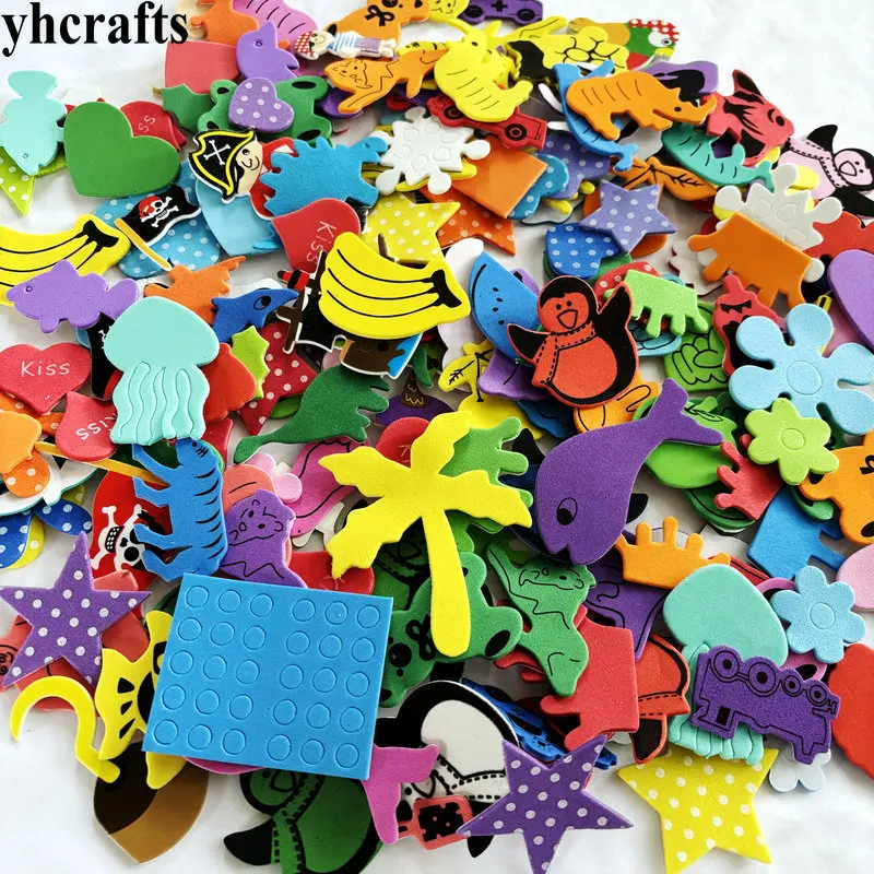 200PCS mix design animals fruit star hearts shape flower tree all in random shape foam stickers OEM on stock bulk wholesale