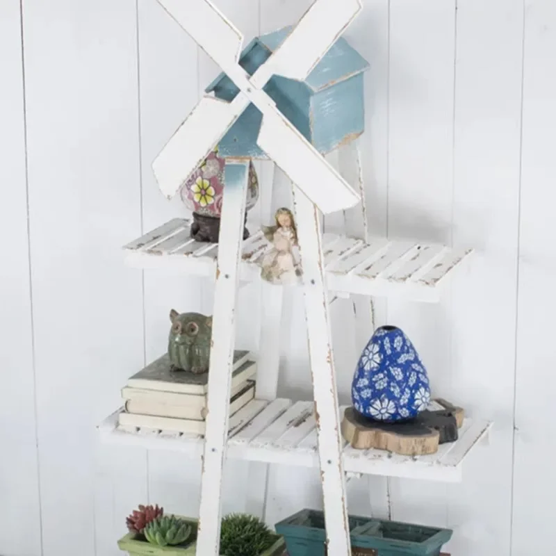 American retro old pastoral garden outdoor floor-to-ceiling windmill flower stand living room balcony wooden homestay decoration
