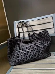 Large Capacity Tote Bag for Women Luxury Designer Brand Mesh Woven Shoulder Bag with Purse 2024 Fashion Trend Beach Bag