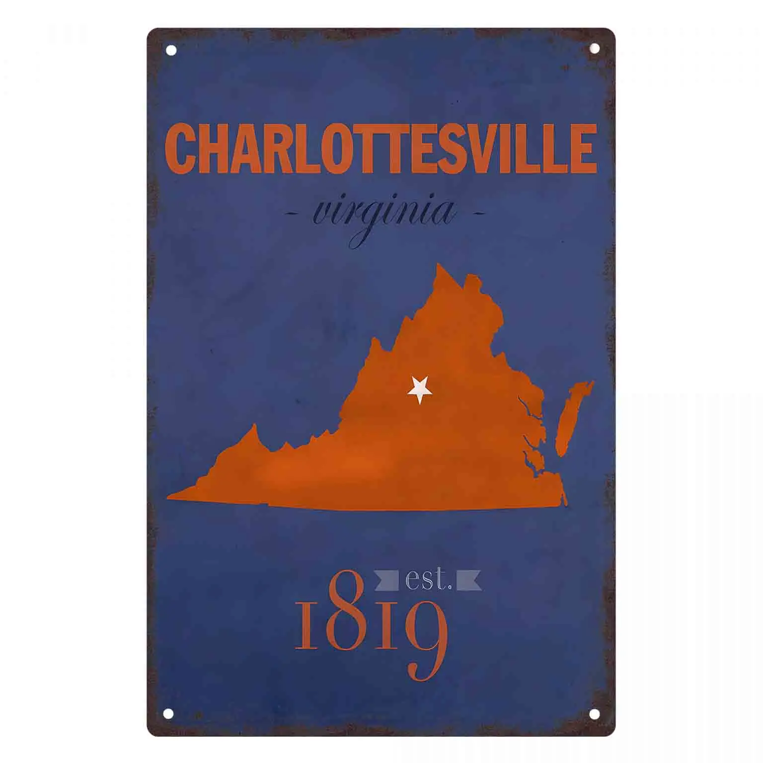 2D FLAT 1pc Charlottesville Virginia Map Est 1819 Metal Wall Sign Decoration for Home Cafe Garage Bedroom Porch And Garden