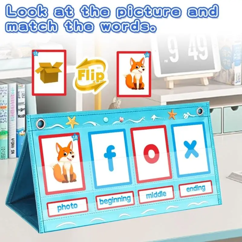 Picture-Guided Spelling and Word-Building Toy Set with Letter Cards and Labeled Word-Part Slots for Preschool and 896C