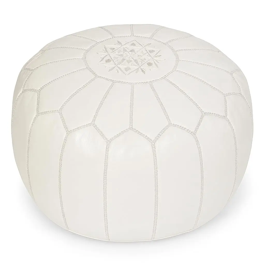 #Stuffed Round Design Moroccan Leather Pouf Ottoman, Handmade, Pre-Filled, 100% Genuine Leather, 13” Height x 20”, Customized