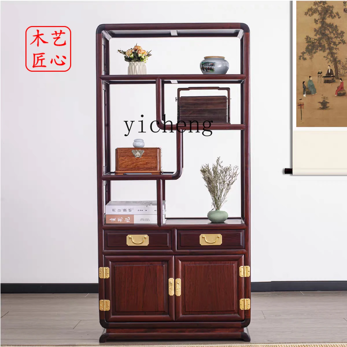 

ZK Redwood Antique Display Rack Tea Antique Solid Wood Display Cabinet Tea Room Storage Rack Chinese Style