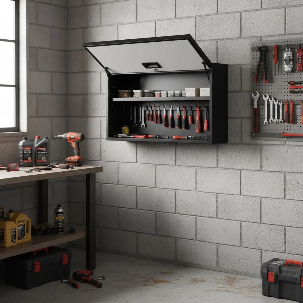 

Стальной подвесной шкаф для хранения 27.56W x 12.01D x 19.69H дюймов для гаража, подвала, кухни, с откидной дверцей, внутренней полкой, нагрузка до 240 фунтов.