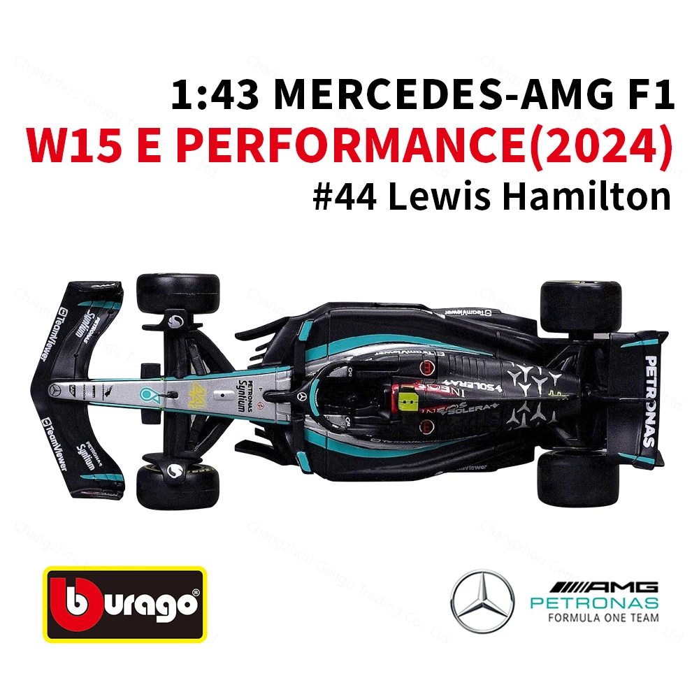 Bburago 1:43 Mercedes AMG 2024 W15 E Performance F1 Formula Car Die Cast Vehicles Collectible Model Racing Toys