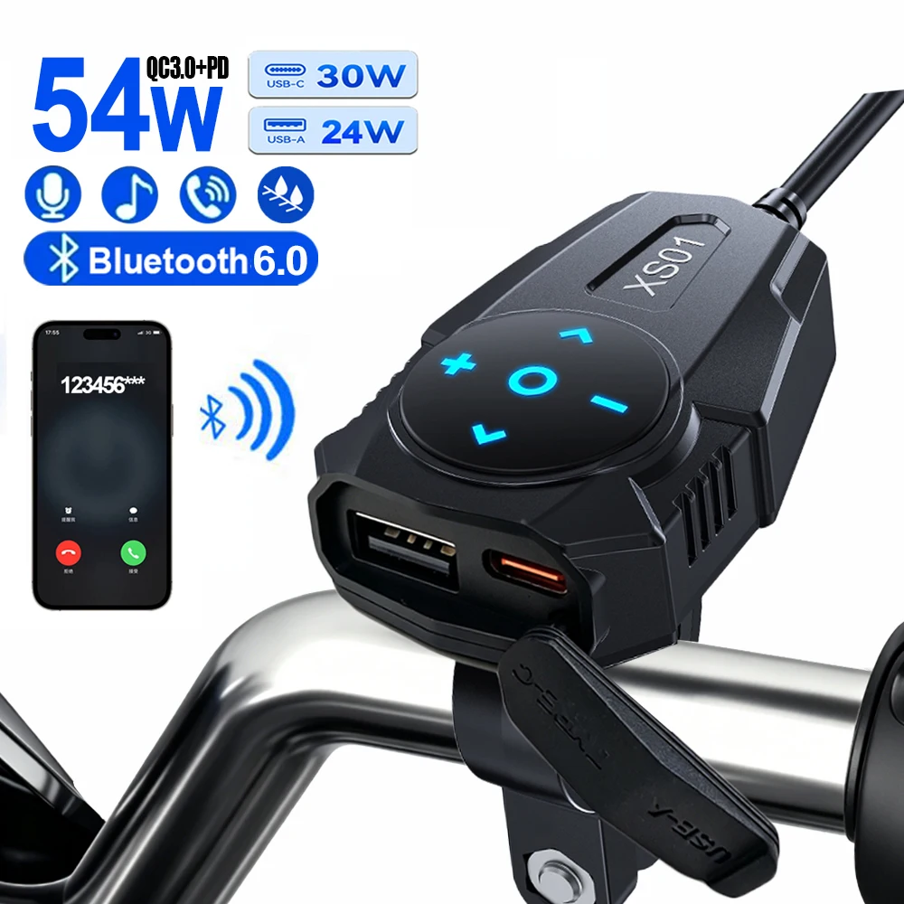 

PD QC3.0 Motorcycle Charger Handlebar USB Type C Port Power Socket 12V Waterproof Bluetooth Remote Controller For Helmet Headset