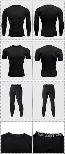 Imagen 2 del producto Conjuntos de 2/3 Uds para hombre, traje de boxeo, kit masculino de lycra, ropa de compresión MMA, camiseta de manga larga + mallas, chándal, traje deportivo
