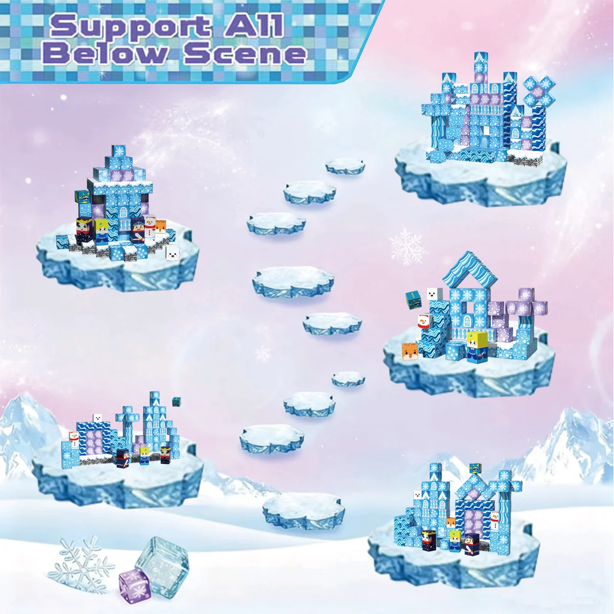 Magnetyczne klocki konstrukcyjne, 100 elementów, do budowania lodowych zamków, kostki sensoryczne STEM Montessori, prezenty na Boże Narodzenie i urodziny