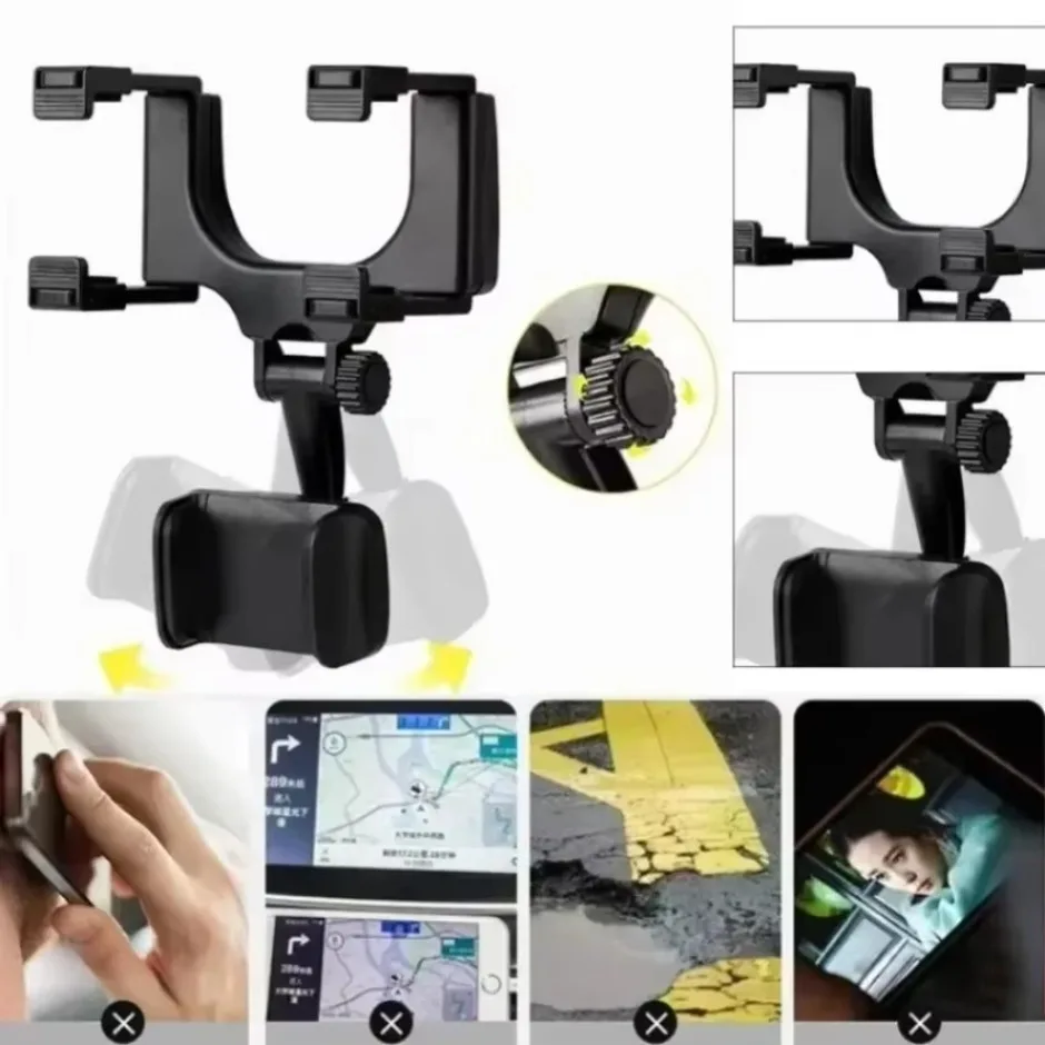 360 Degree Rotatable Car Phone Holder Rearview Mirror Mount Bracket Foldable Navigation Stand Clip for 4-7 inches Smartphones image 3
