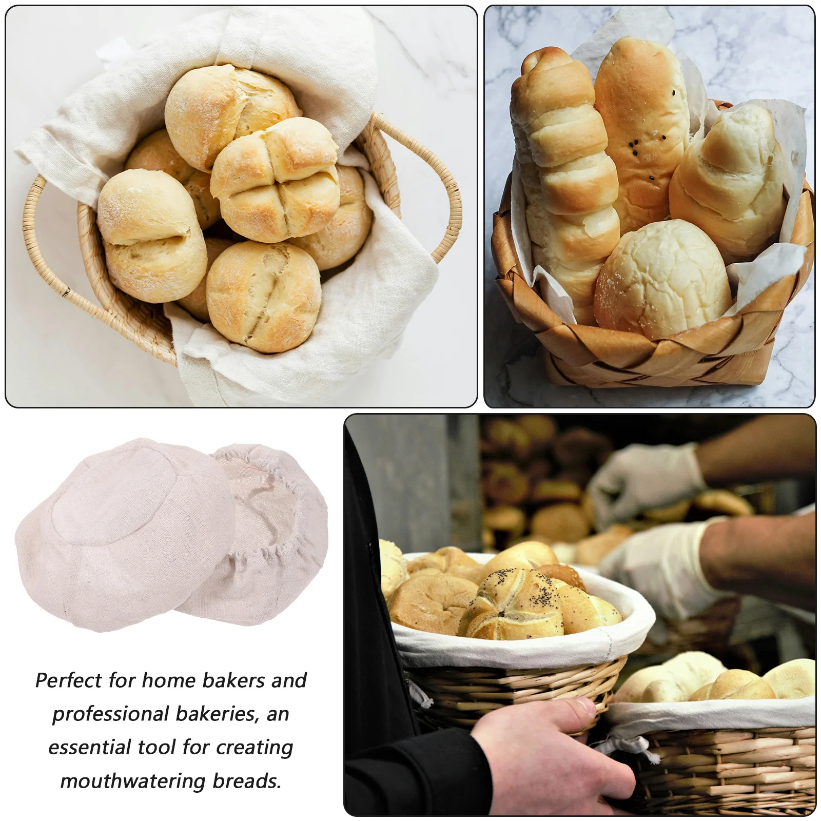 

2pcs Cotton Bread Basket Liner Covers Fermentation Cloth Dough Baking Tool Reusable Kitchen Liners for Sourdough Storage Bag