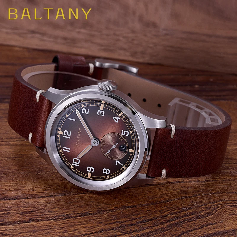 Baltany 39Mm Jam Tangan Lapangan Pria S2081 Dial Kalender Safir 10ATM Baja Tahan Karat Mekanis Jam Tangan Militer Lusin Kotor Pria