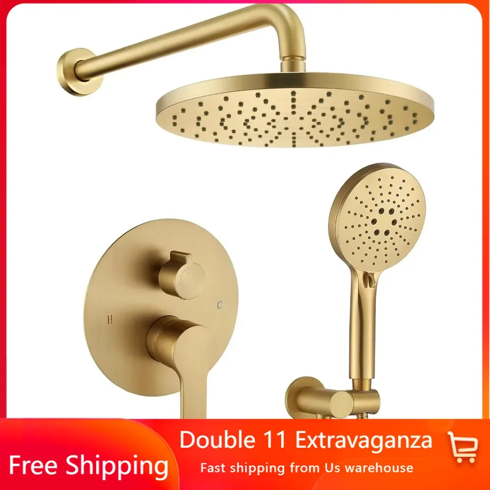 Wall Mounted Shower Faucet Mixer Set with High Pressure Shower Head and 3-Setting Handheld, Bathroom Shower Trim Kit Contain