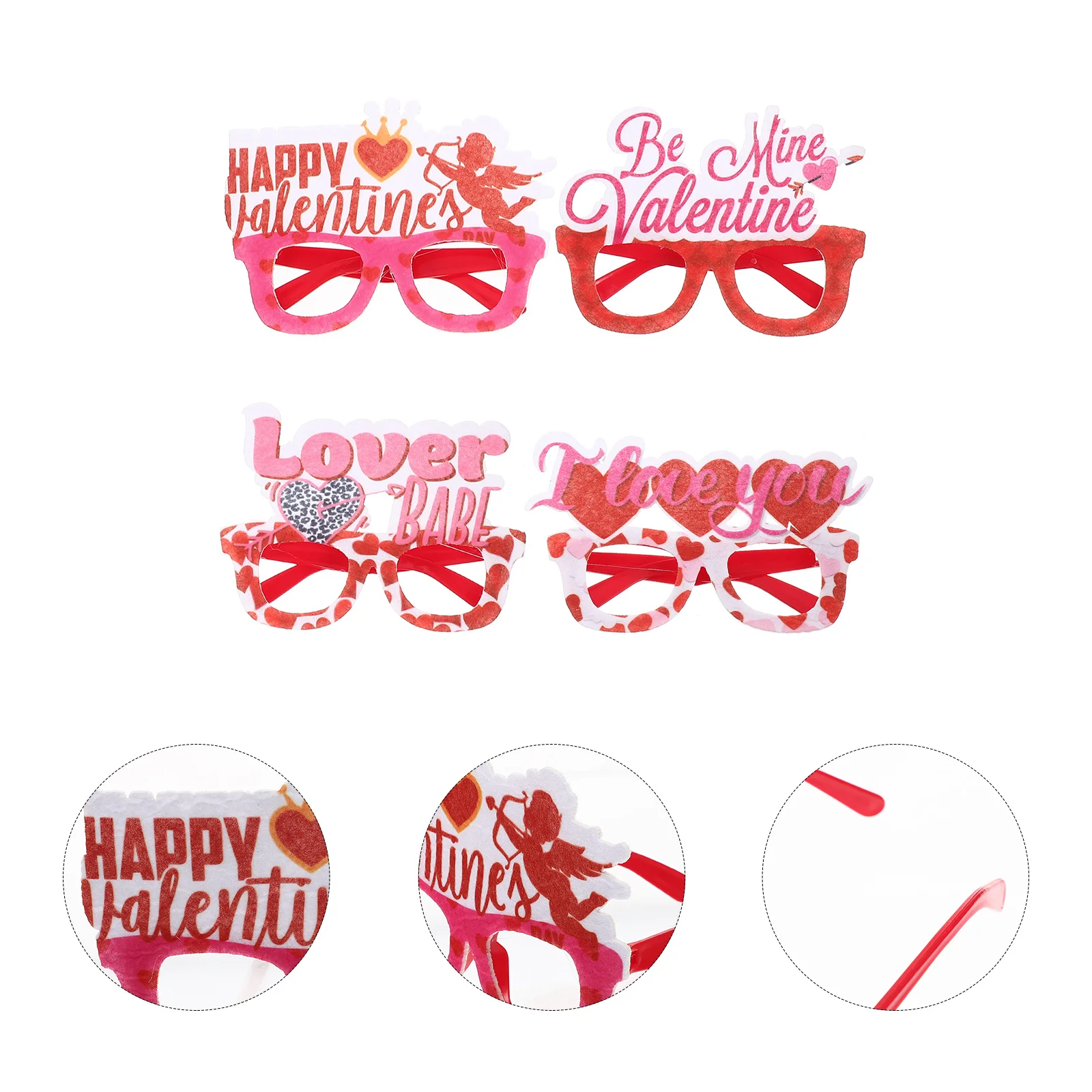 

4Pcs Valentine Day Heart Glasses Unique Eyewear Prop Party Photo Booth Frames Fun Festival Supplies Valentines Day Glasses
