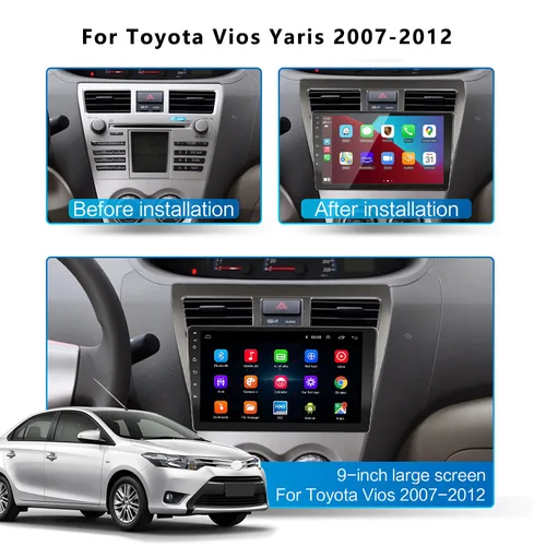 Imagen 2 del producto Radio estéreo de coche Android16 de 2 Din para Toyota Vios Yaris 2007 2008-2012 reproductor de vídeo Multimedia navegación GPS Carplay con pantalla