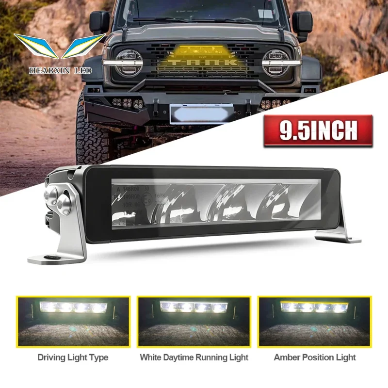 

120 Вт Супертонкий 9,5-дюймовый белый и янтарный светодиодный светильник 9 В 32 В 3500 К 6500 К DRL Внедорожный фонарь дальнего света Светодиодный рабочий фонарь для грузовика