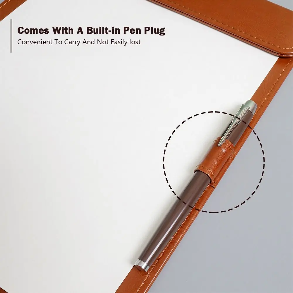 

Durable PU Leather Writing Clipboard With Pen Insert Magnetic Absorption Menu Folder Clip Board School Office