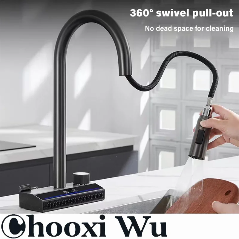 CHOOXIWU Waterfall Sink Faucet For Kitchen Hot Cold Mixer Wash Basin Multiple Water Outlets Rotation Flying Rain Tap Single Hole