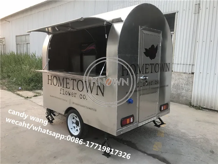 음식 트레일러 모바일 트럭 카트, 패스트 푸드용 올 스테인리스 스틸 푸드 카트, 큰 바퀴 2 개, 길이 220cm