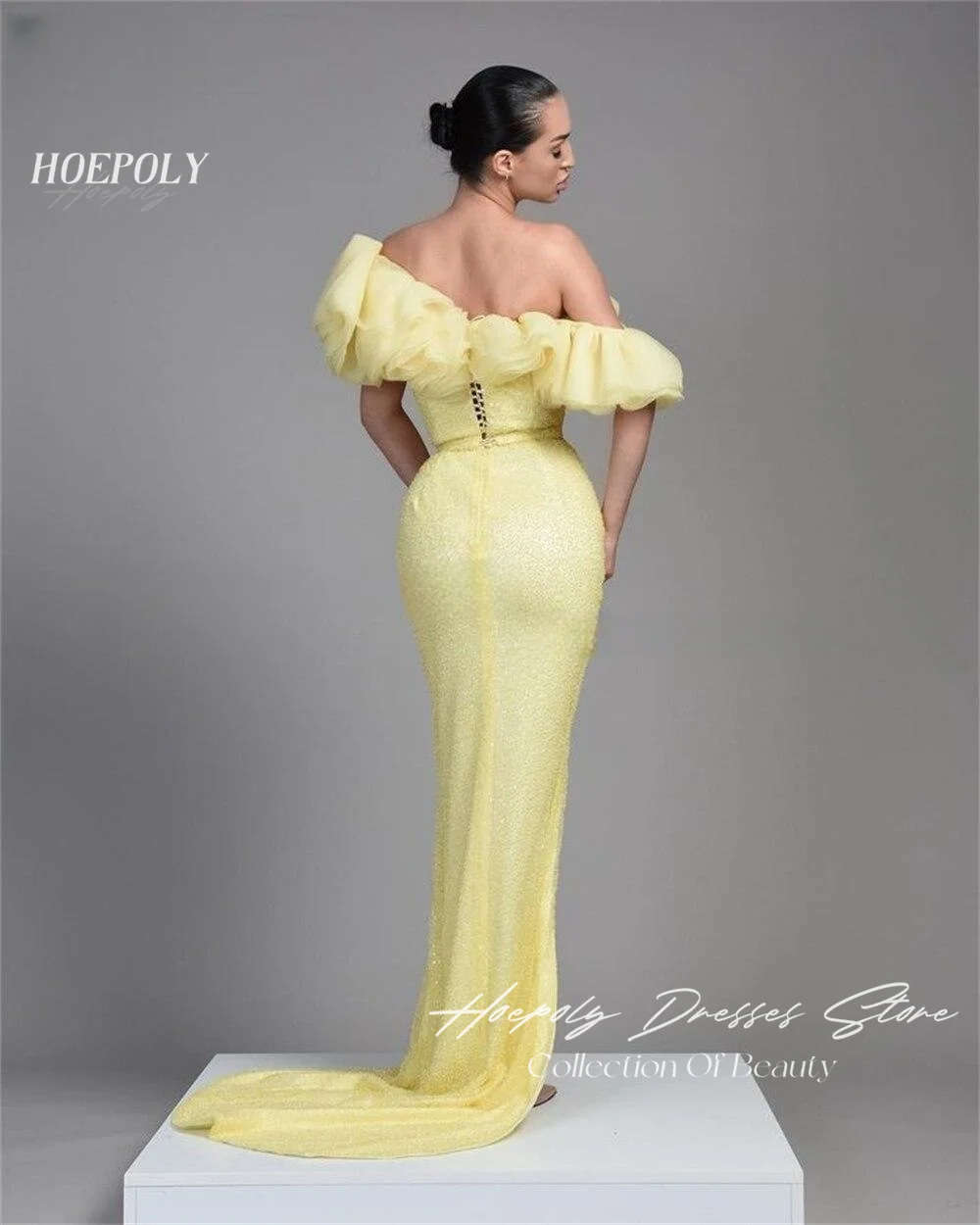 Hoepoly Off The Shoulder Avondjurken Trompet Usa Euro Formele Prom Jurken High Split Celebrity Avondjurk Feest Sexy Vrouwen