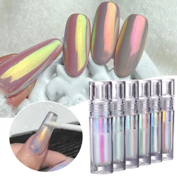 6 Color Small Tube Quick Dty Liquid Chrome Powder Aurora White Pigment With Brush Glossy Rub Professional Salon Nail Glitter Set