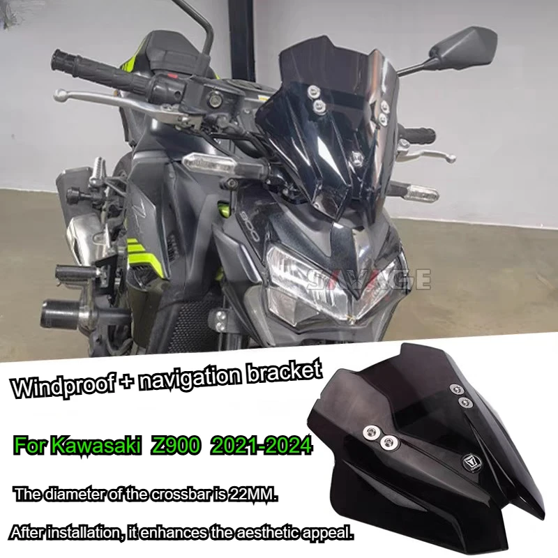 2024 Z900 WindScreen Screen With Mobile Phone GPS Nav Navigation Mounting Bracket For Kawasaki Z 900 ZR 900 Z 900 SE Windshield