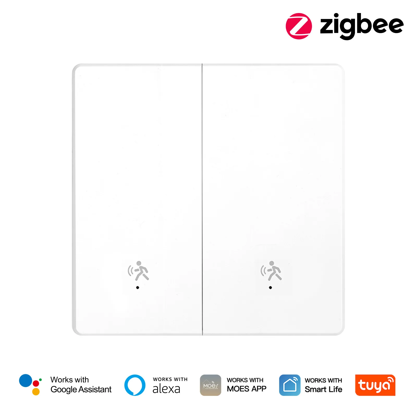 

Умный выключатель света MOES Tuya ZigBee с радарным датчиком движения, не требующий проводки, с датчиком присутствия человека, настенный выключатель, совместим с Alexa и Google Home