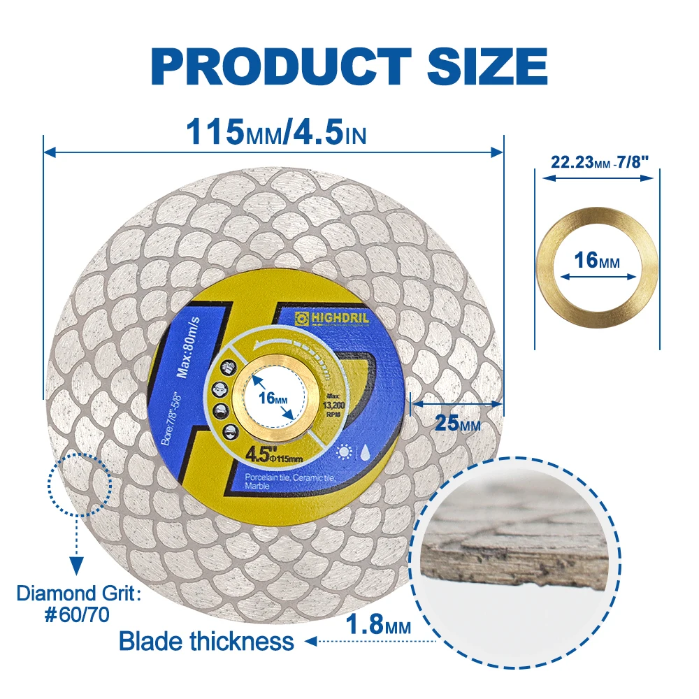 HIGHDRIL 115/125mm Diamond Cutting Grinding Disc Double Side Saw Blade 1/3/5pc Granite Fan Shaping Edge Marble Ceramic Porcelain