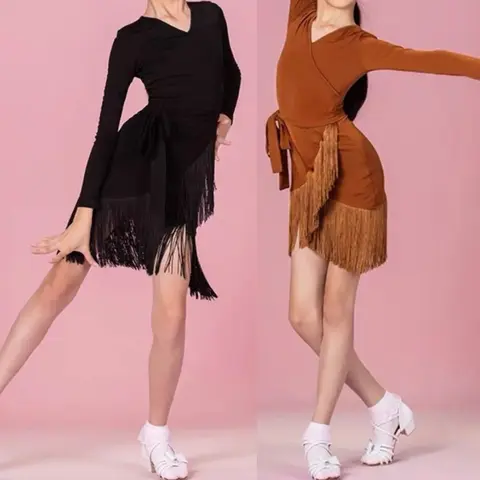 Latin Dance Costume Tassel Skirt for Girls New Children Dress Jumpsuit Tops Fringe Dress 2025 Cha-Cha Samba Training Clothing