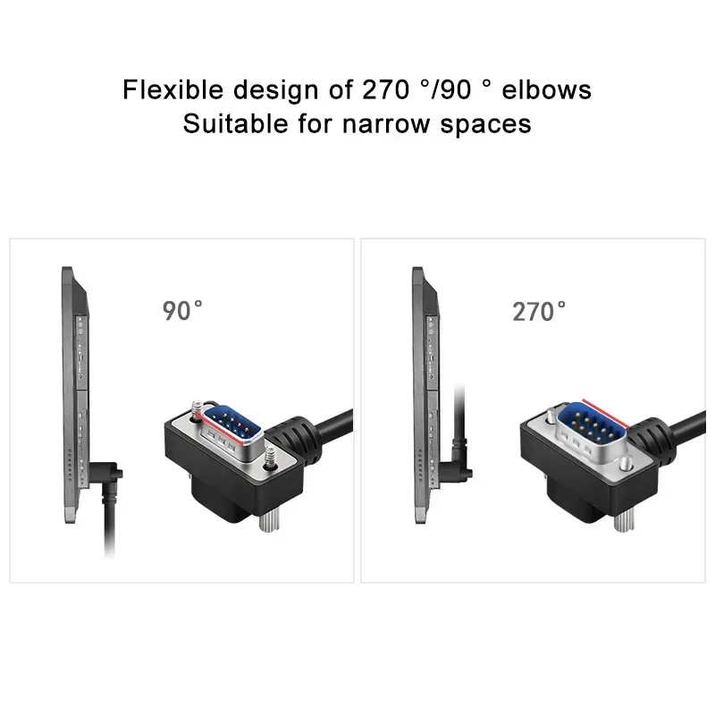Gold-plated Elbow DB9 Data Cable Eblow 270/90 Degrees Com RS232 Serial Port Connection Line 9Pin Male to Female Extension Cord