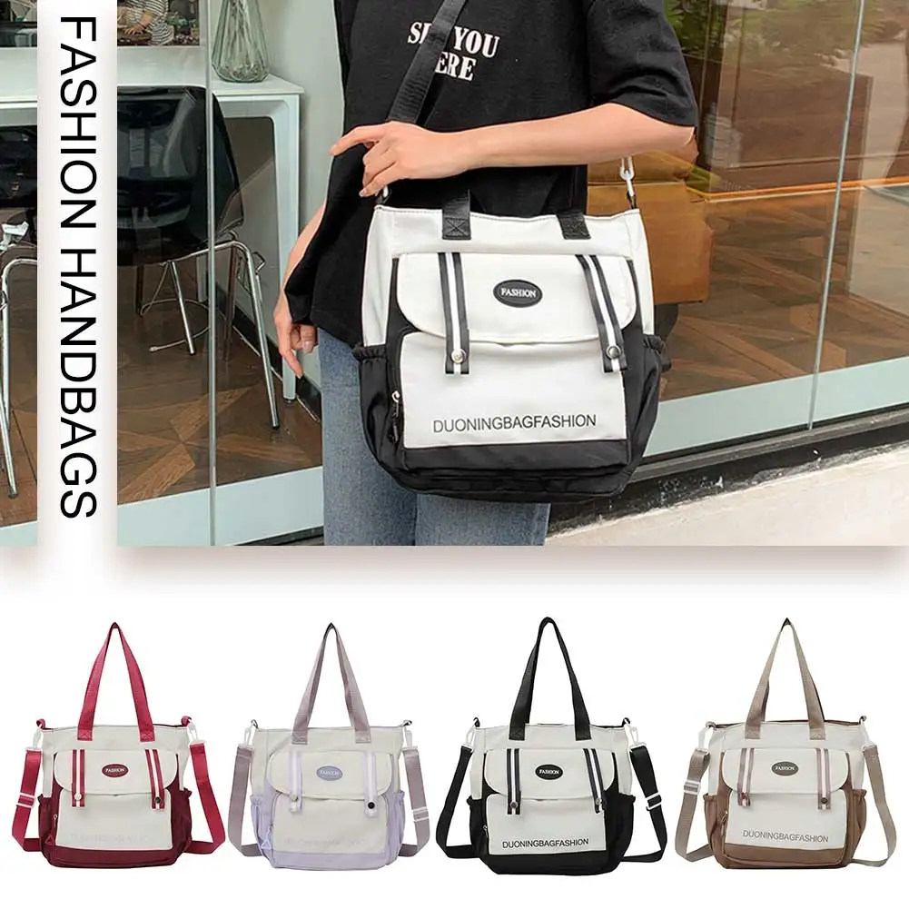 

Сумка с цветными блоками и верхней ручкой, большая вместительная студенческая сумка для книг, повседневная сумка на плечо для женщин-подростков, студентов