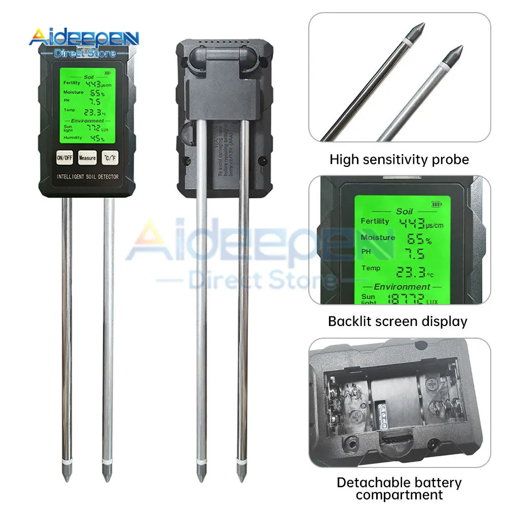 Wysoka dokładność Tester PH gleby wilgotności gleby/PH/temperatury nasłonecznienia testerów intensywności sadzenia w ogrodzie wykrywacz gleby Test