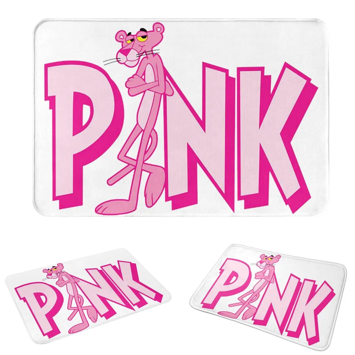 Cute Pink Panther Leopard Print Non-slip Doormat Floor Mat Sand Scraping Carpet Rug for Kitchen Entrance Home Room Footpad Mats