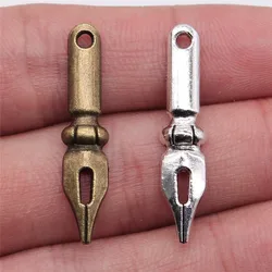 WYSIWYG 20pcs Charms Vintage Ink Nib Pen 32x7mm Antique Making Pendant Fit Tibetan Bronze Silver Color DIY Handmade Jewelry