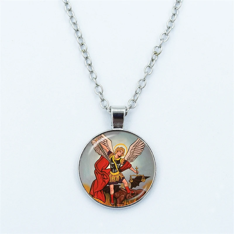 🛡️ Archangel St. Michael Shield Pendant Necklace –(24 to choose from) Protective Amulet with Glass Dome Art 4