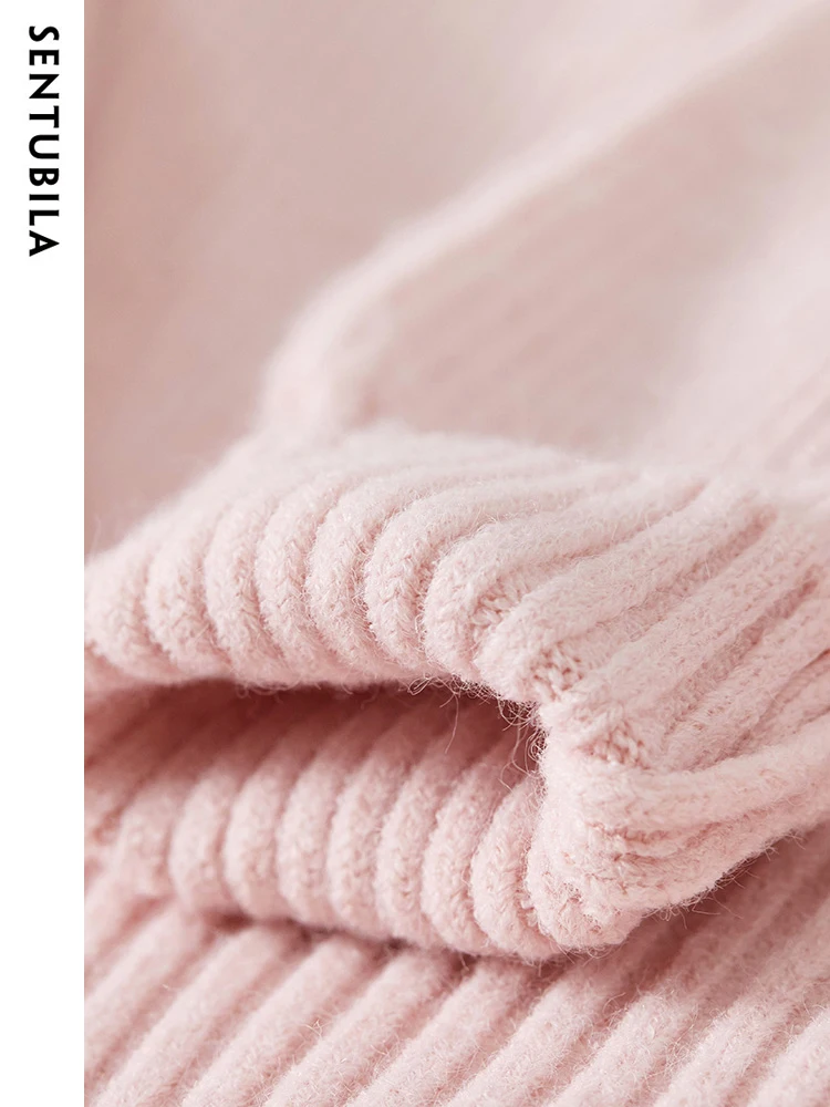 SENTUBILA Light Pink Square Collar Short Pullover Knitted Sweater 2024 Spring High Strecth Soft Female Knitwear Jumper W33E51091