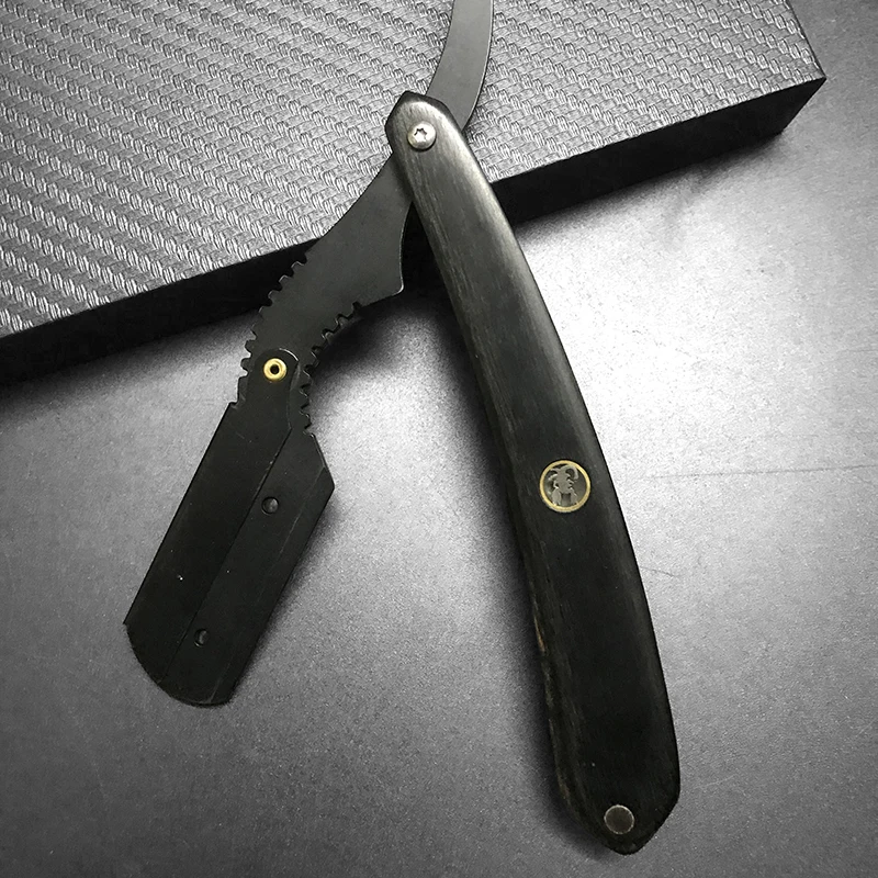 Pisau Cukur Lurus Hitam untuk Pria Gagang Kayu Alami Cocok untuk Pisau Cukur Dua Sisi Profesional dan Cukur Rapat Pisau Cukur Barber Grosir