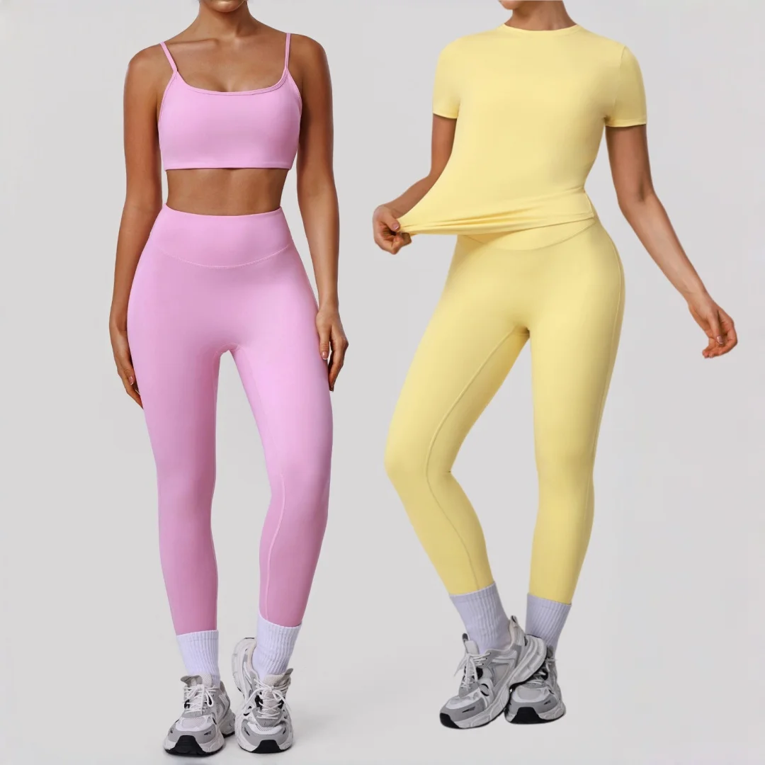 

Tight 2pc Yoga Set High Waist Hip Lift Sports Bra Pants Fitness Suit Running Workout Gym Sportswear Women's T-shirt Pants Set