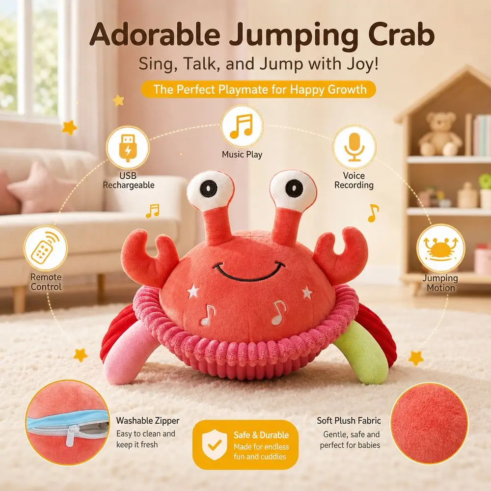 Jumping Crab Toy Jumping Motion Rechargeable Talking Crab Toy Optional Remote Control English Version Crab Toy