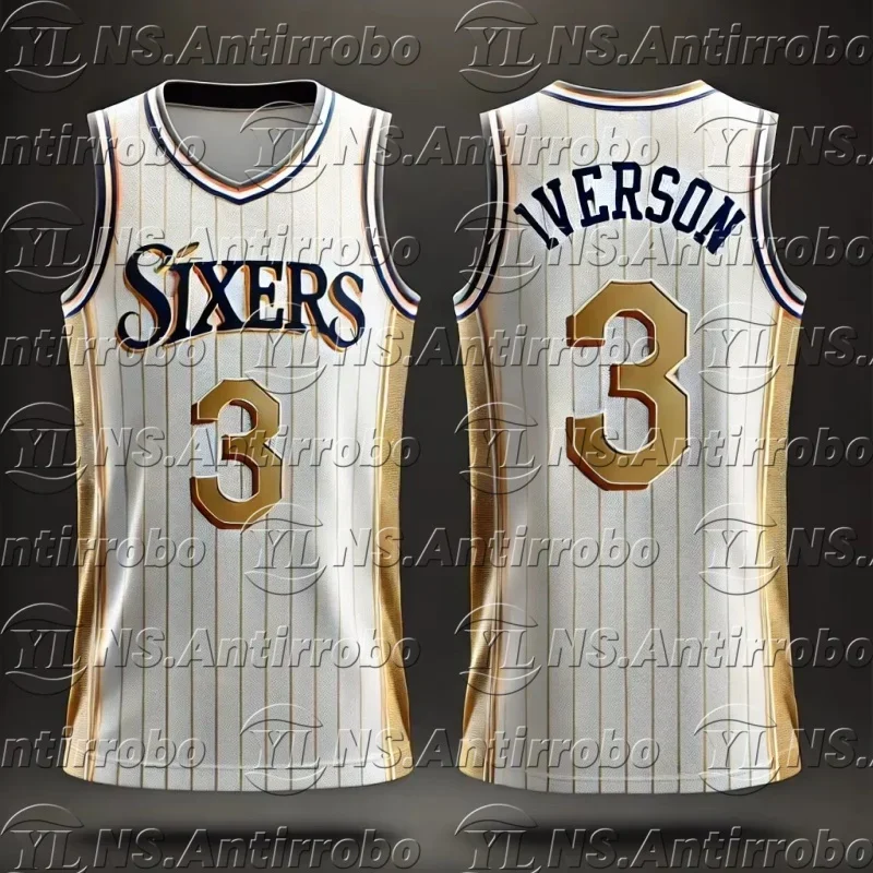 

25-26 Iverson Creative Jersey Golden Style Basketball Jersey Iverson Fans No.3 Jersey Adult Children's Code