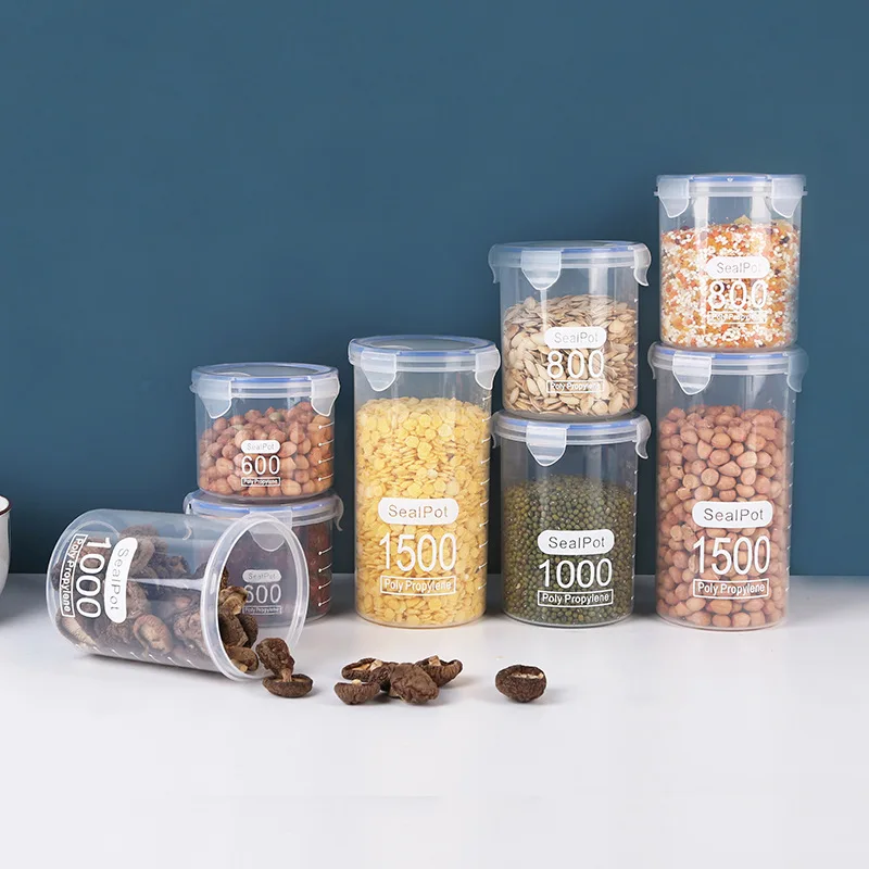 1-4PCS Sealed Jars With Scale Grain Crisper Kitchen Refrigerator Organize Sealed Container Clear Jar Spice Sugar Storage Boxes