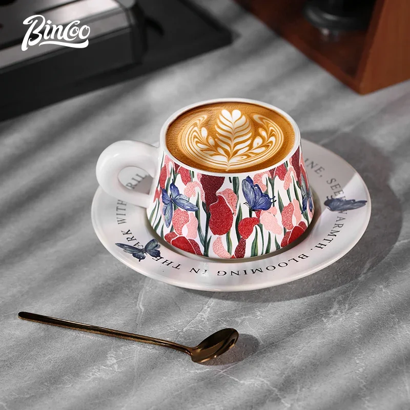 

Bincoo butterfly ceramic coffee cup and saucer set professional latte cup Italian creative latte cup high-end exquisite