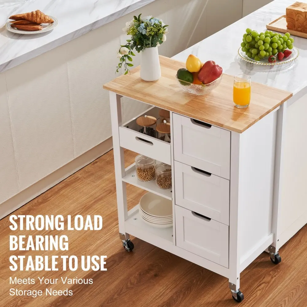 

Rolling Portable Small Kitchen Island Cart on Wheels, Dining Room Serving Utility Carts with 3 Drawers Storage Shelves Cabinet