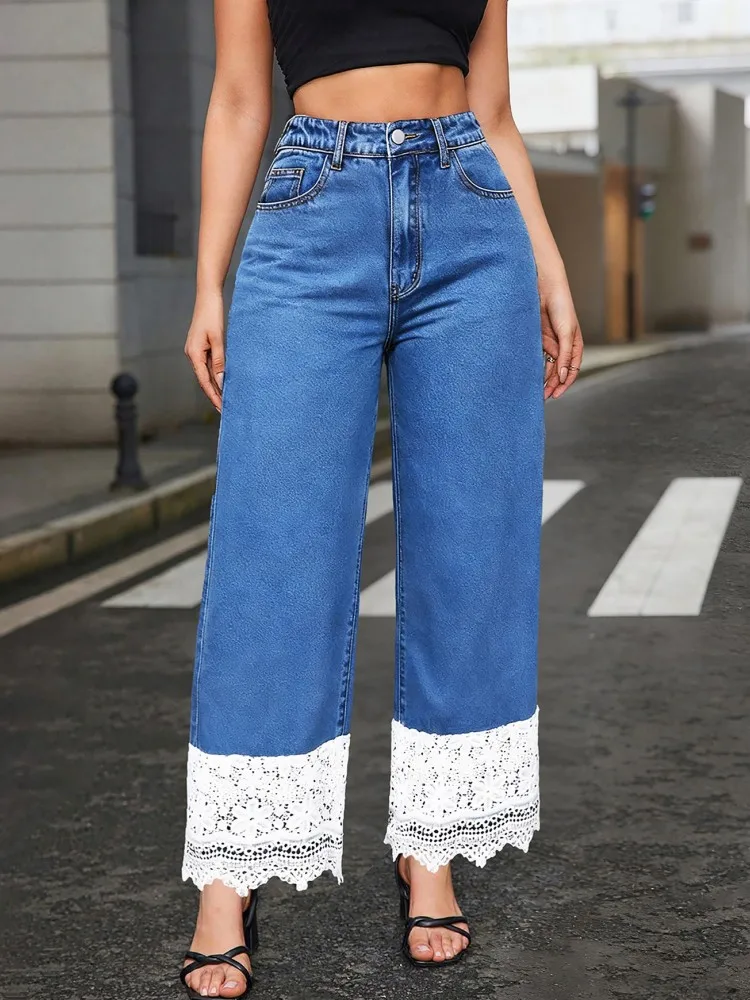 

Женские широкие брюки с высокой талией, прямые брюки с дырками, длинные джинсы, повседневные модные брюки, весна-осень 2026, новые джинсовые брюки