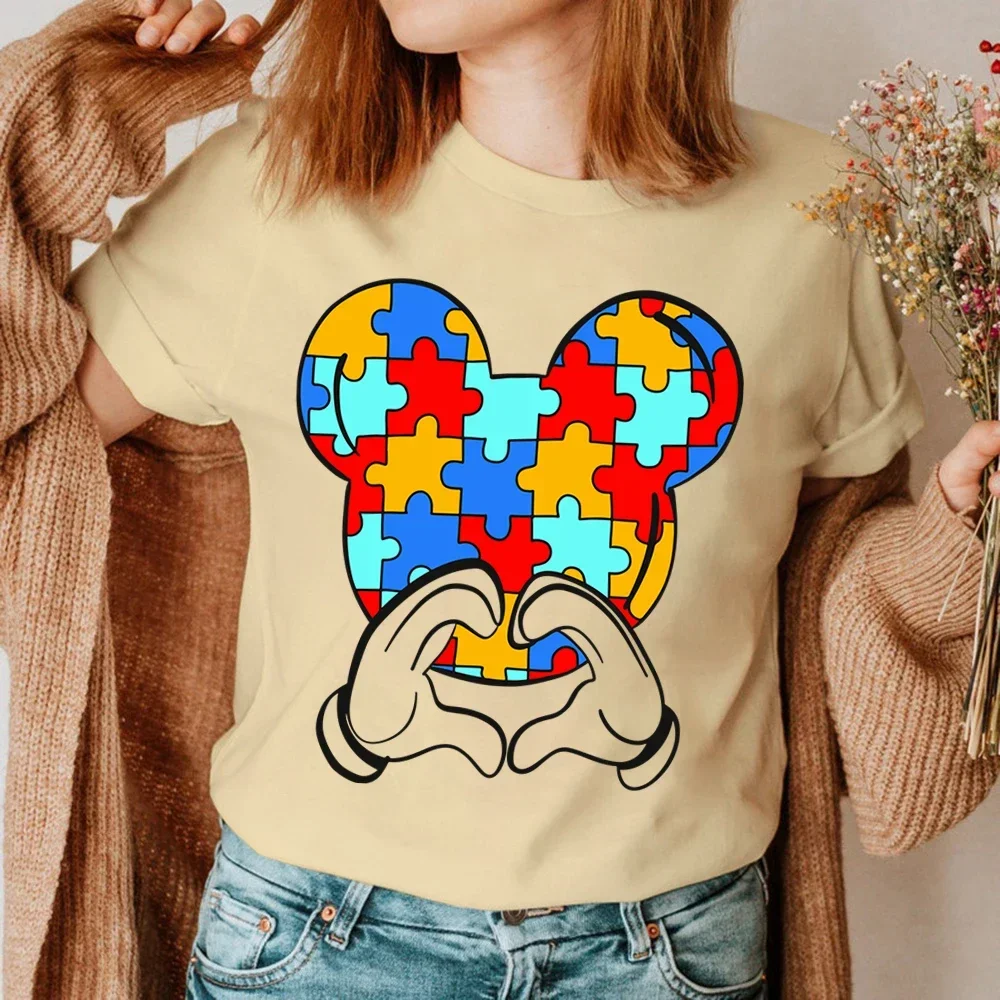 Hand Heart Gesture Print Women Tshirts Autism Awareness Tops Casual Funny T Shirt Clothes for Lady Yong Girl Top Tee Hipster