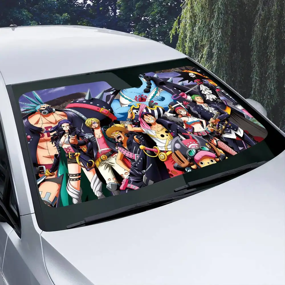 Einteiliger Cartoon-Anime-Sonnenschutz für die Windschutzscheibe, 3D-Film, kariert, Geschenk, Neuheit, Auto-Frontscheibenblende, 70x130cm, Sonnenblende, Sonnenschutz – Detail 11