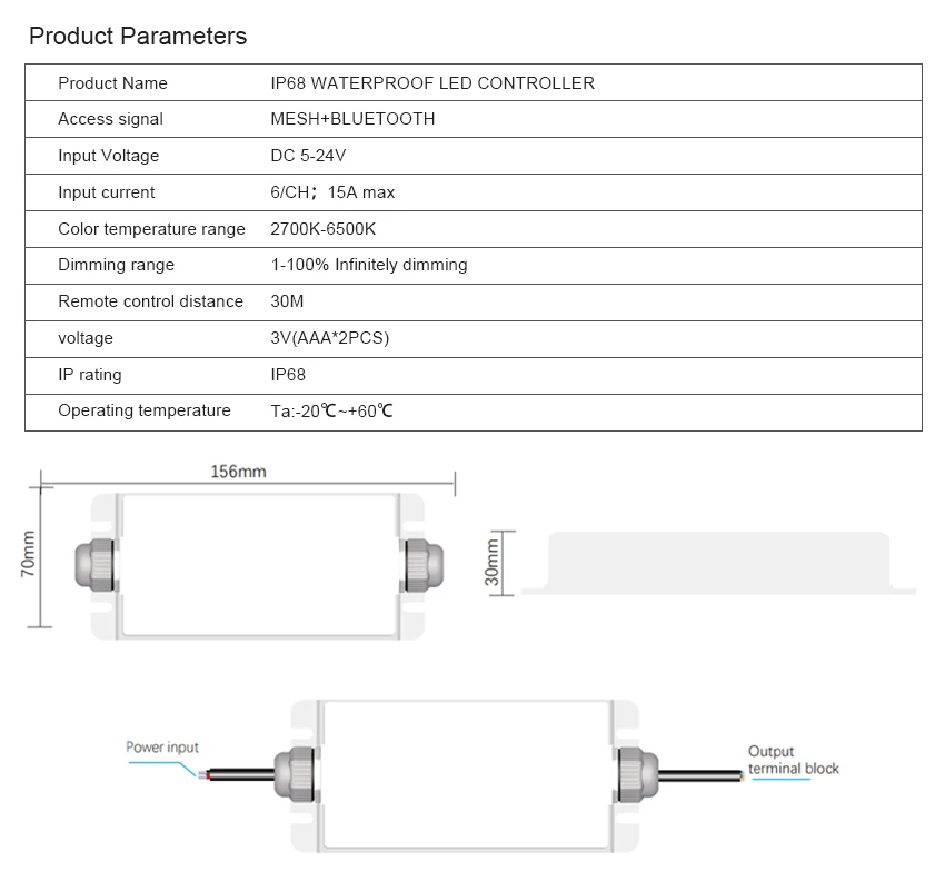 IP68 Waterproof LED Light Strip Controller Outdoor Tuya WiFi Zone Sync Music Dimmer CCT RGB COB APP 12V 24V Miboxer SP107E 2.4G